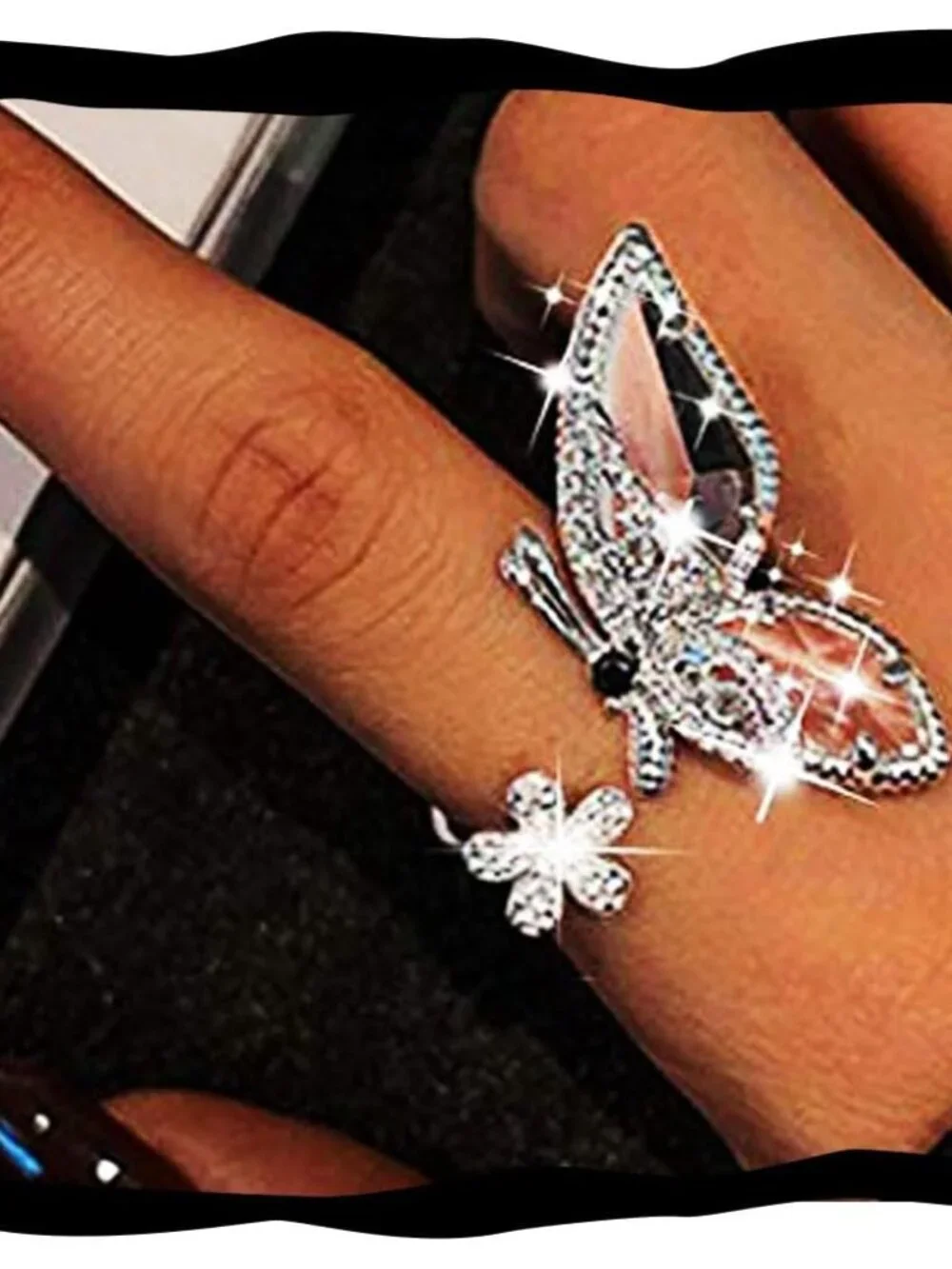 Sparkly Butterfly Ring Sliver Bling Rhinestone Knuckle Rings Adjustable Ring Jew